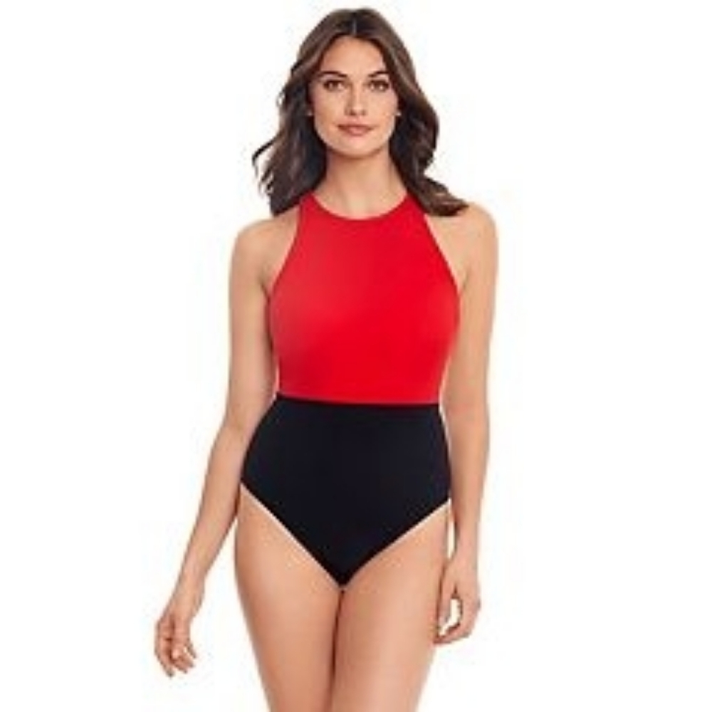 NWT High neck red black bathing suit medium -H